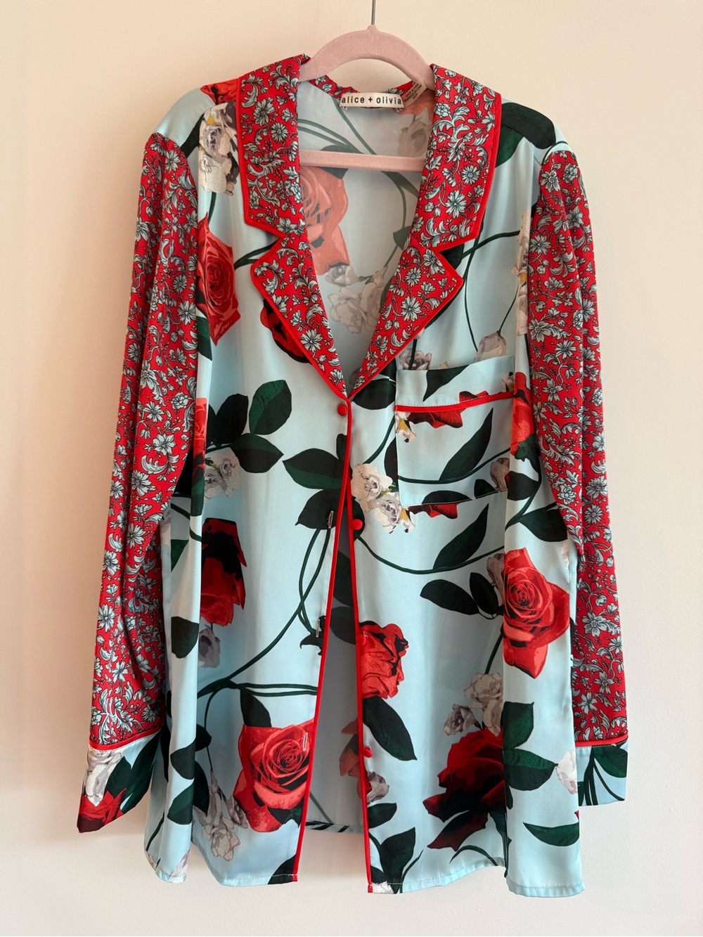 Alice + Olivia Floral Satin Button-Down Blouse XS
